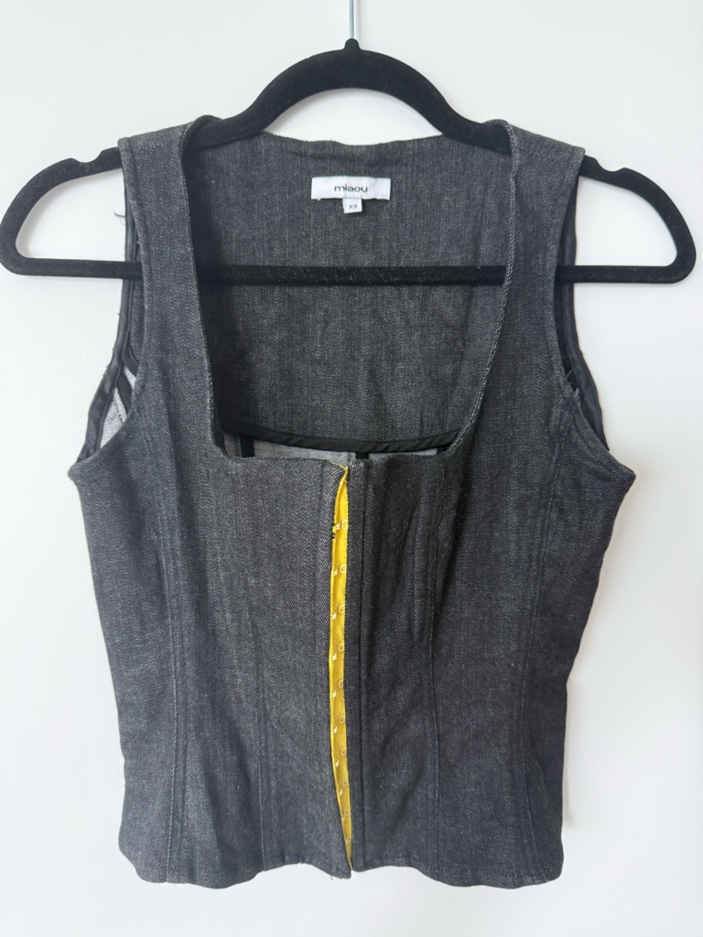 Miaou Black Denim-Look Vest with Yellow Trim